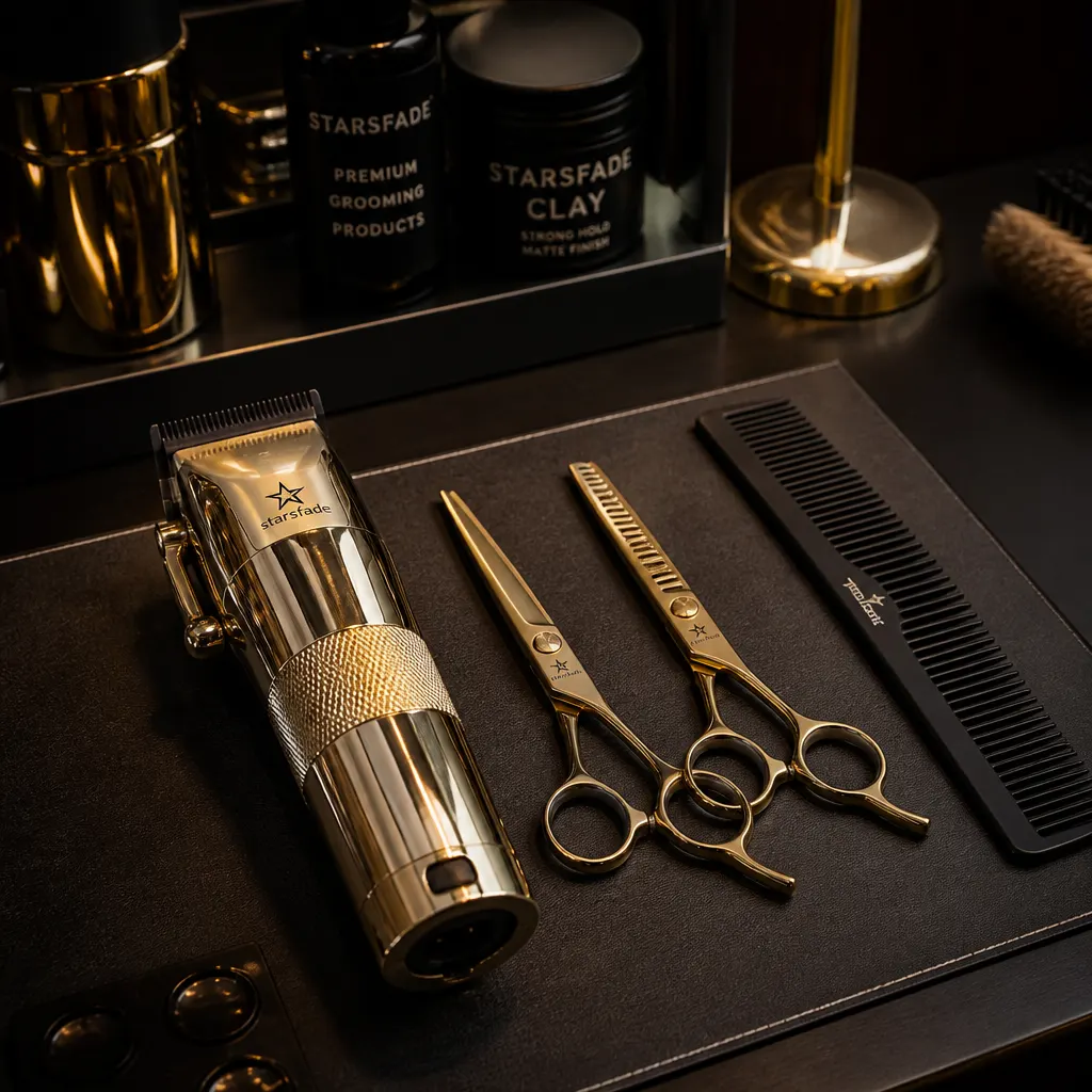 Clippers, comb and shears on the station
