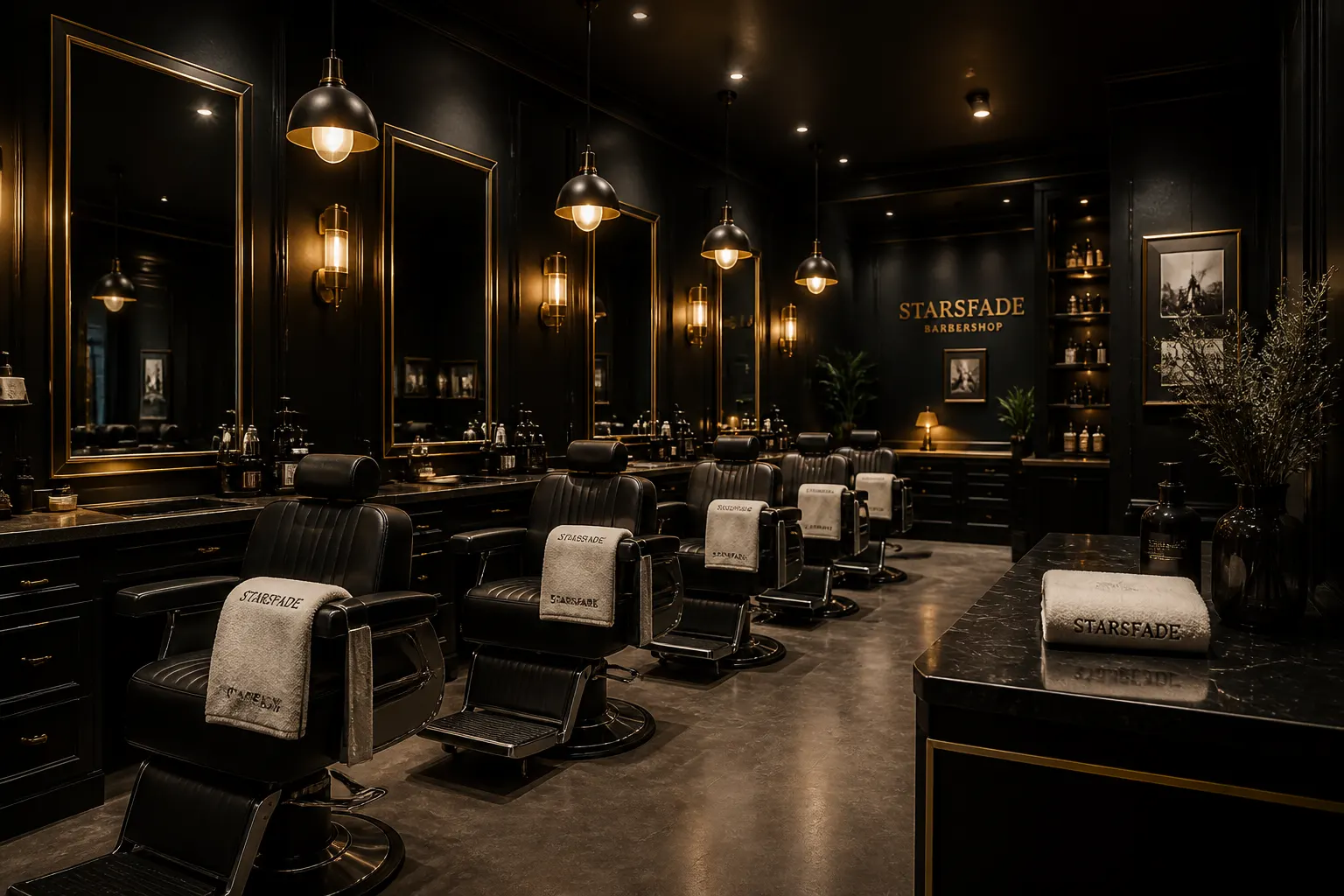 Interior of Starsfade barber shop, Newcastle