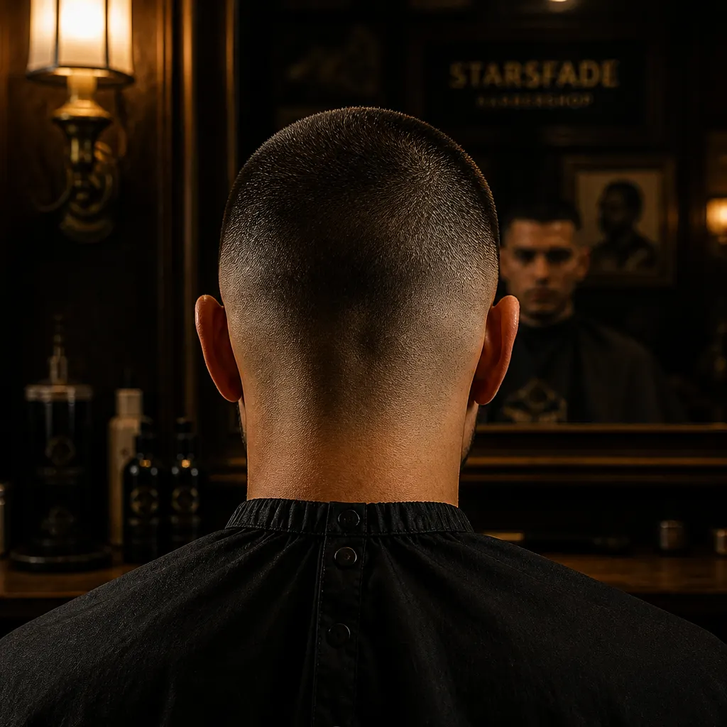 Buzz cut with a clean neckline