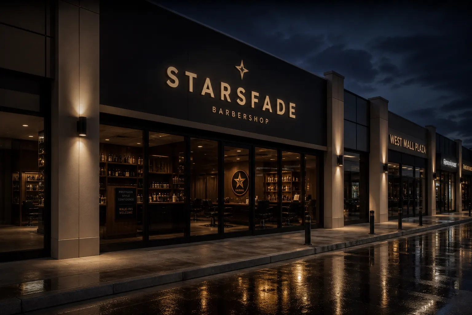 The Starsfade shopfront in Newcastle at dusk