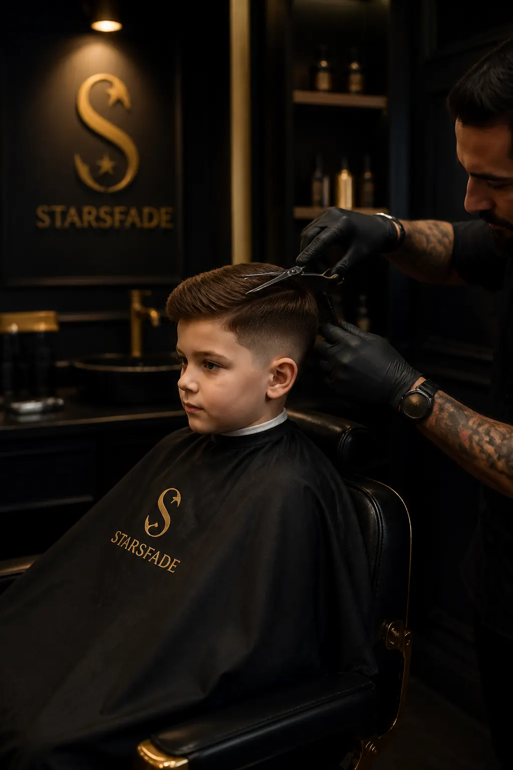 Young boy getting his first proper haircut