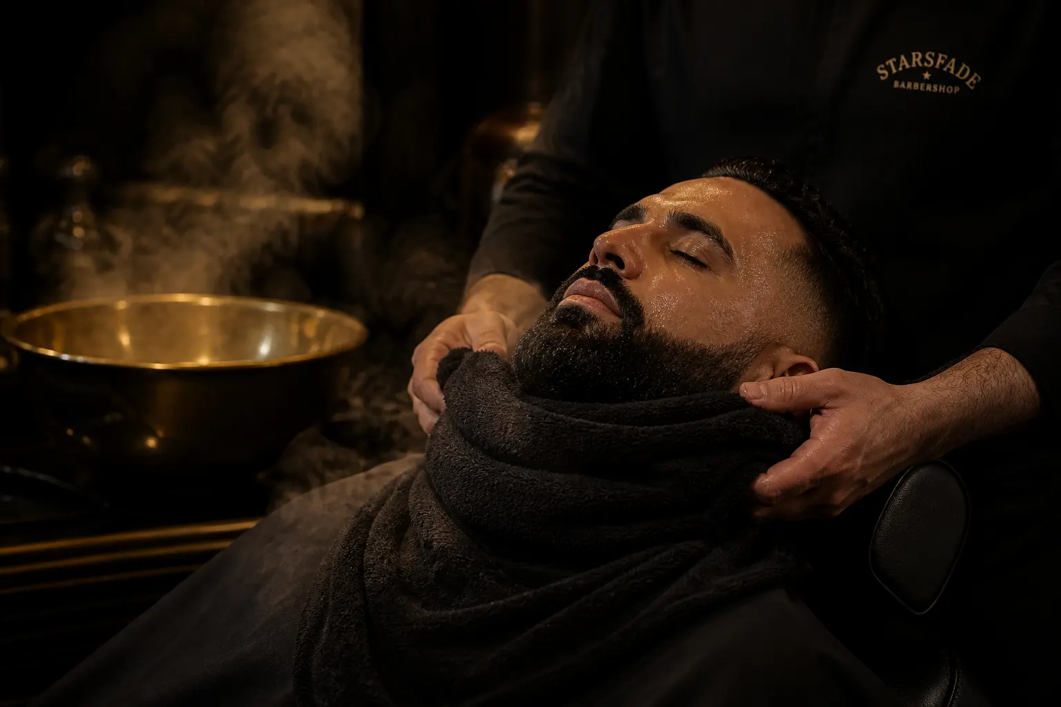 Beard trim finished with a hot towel