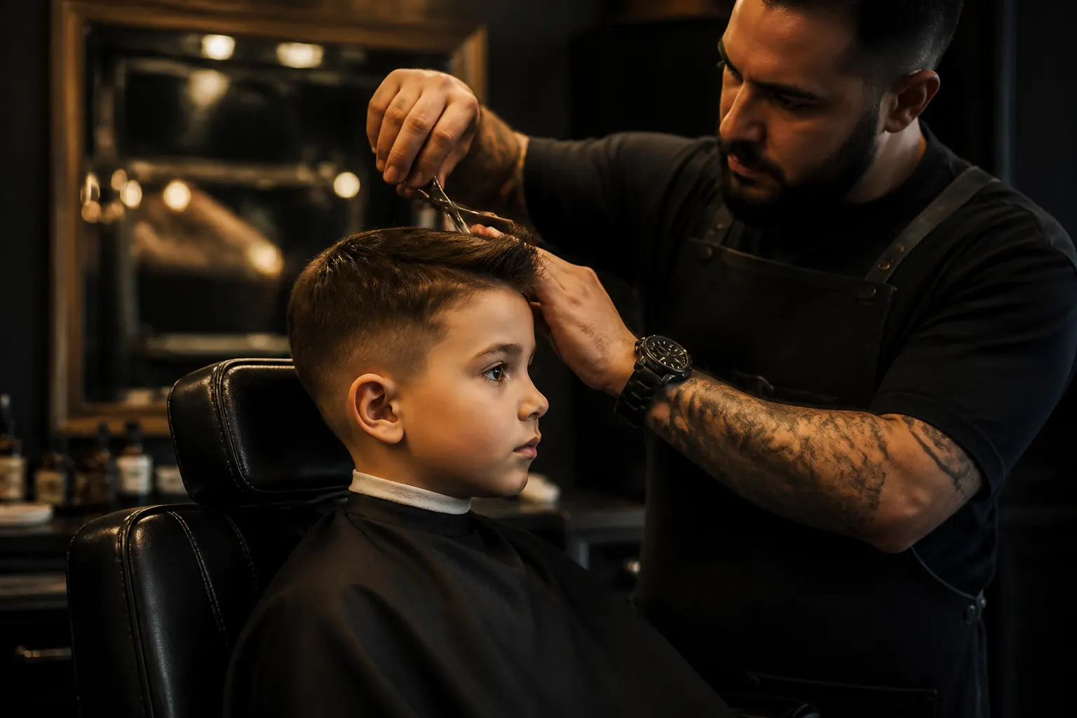 Child sitting still in the barber's chair