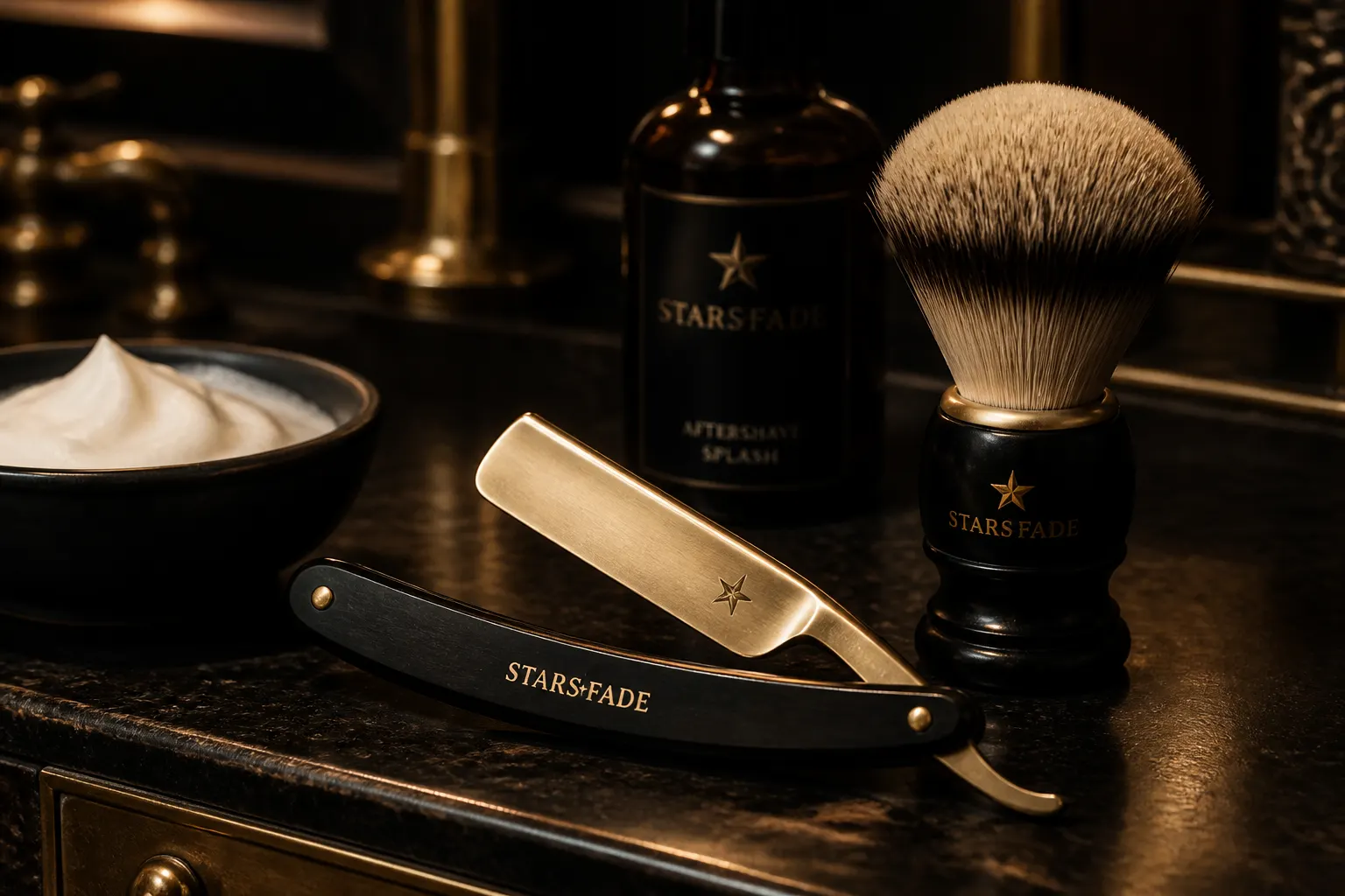 Cut-throat razor and shaving brush